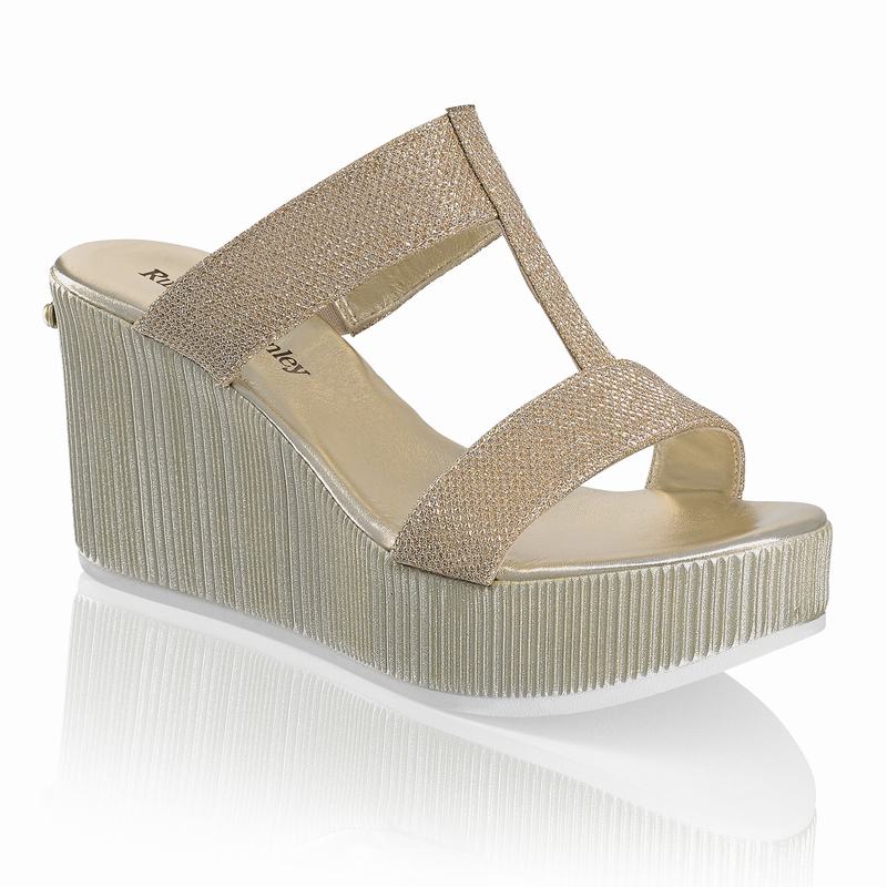 Sandalias Cunha Russell And Bromley Pukka Medio Feminino Metallic | YBU826VX