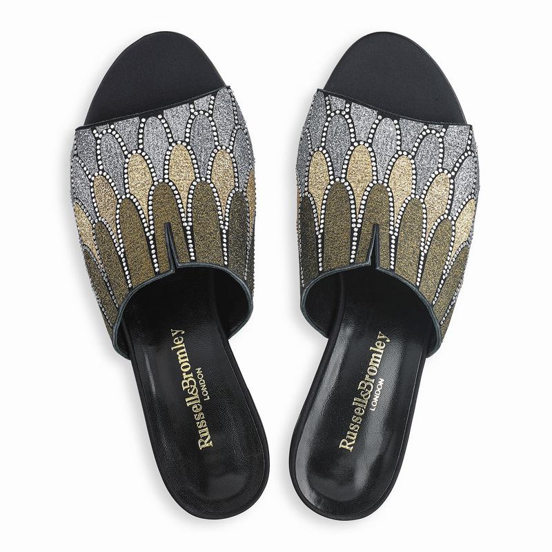 Sapatos Mules Russell And Bromley Feathers Feminino Metallic | KCU7752VM